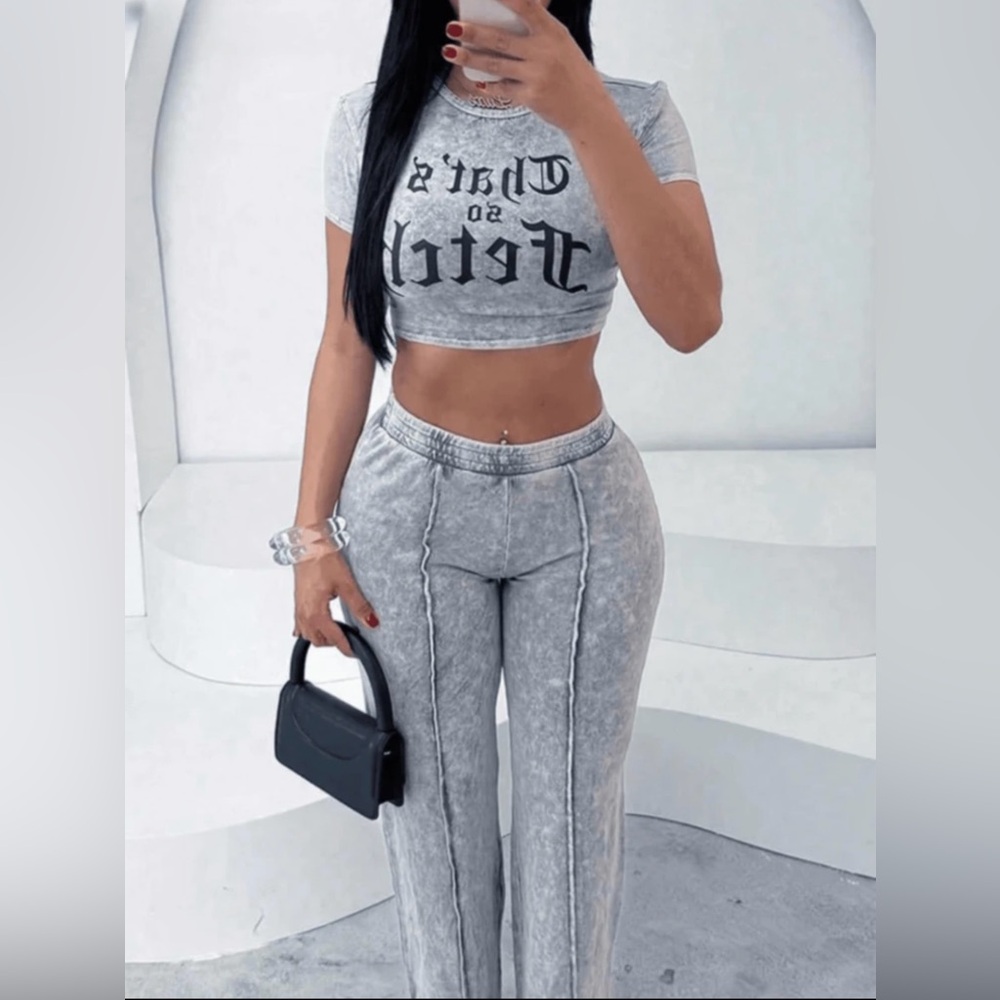 Grey Acid Wash “That’s So Fetch” 2-Piece Set